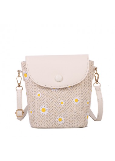 women clothes image of Light Camel Daisy Print Magnetic Flowers Crossbody Bag