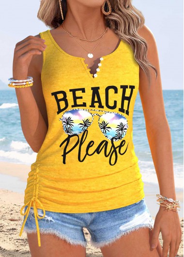 women clothes image of Ginger Letter Print Bowknot Sleeveless Split Neck Tank Top