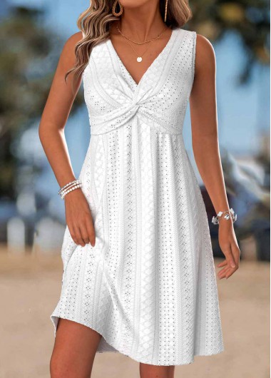 women clothes image of White Short Tummy Coverage Sleeveless V Neck Dress