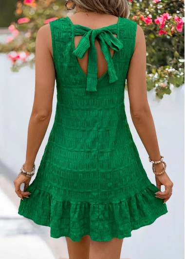 women clothes image of Green Short Patchwork Sleeveless Round Neck Dress