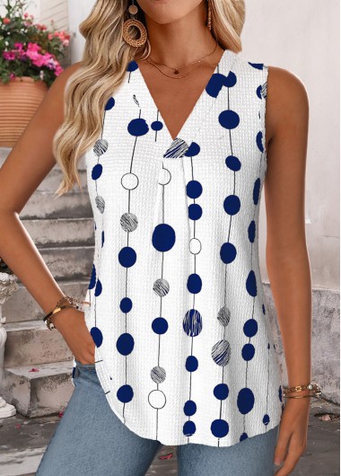 women clothes image of White Geometric Print Curved Hem Sleeveless Tank Top
