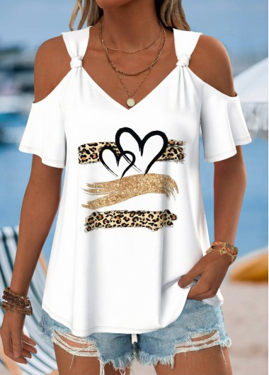 women clothes image of White Geometric Print Twist Short Sleeve T Shirt