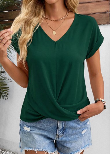 women clothes image of Green Patchwork Short Sleeve Round Neck T Shirt