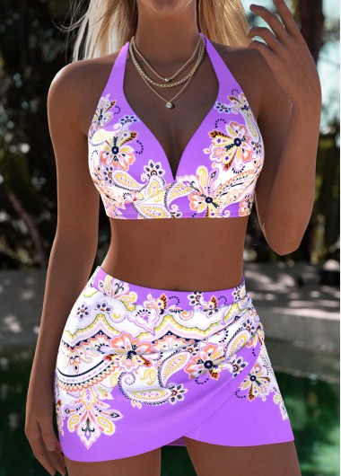 women clothes image of Purple Tribal Print Tie Back Bikini Set