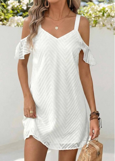 women clothes image of White Short Layered V Neck Cold Shoulder Dress