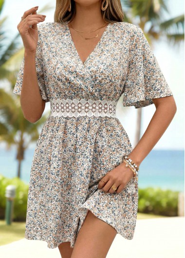 women clothes image of Multi Color Ditsy Floral Print Short Tummy Coverage Dress