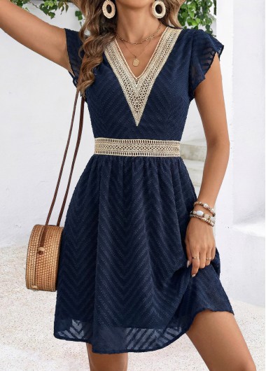 women clothes image of Navy Short Ruffle V Neck Dress