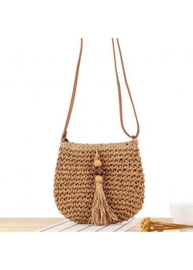 women clothes image of Dark Camel Zip Tassel Crossbody Bag