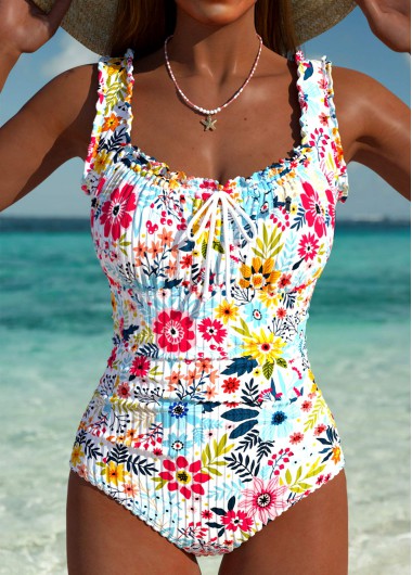 women clothes image of Frill Floral Print One Piece Swimwear