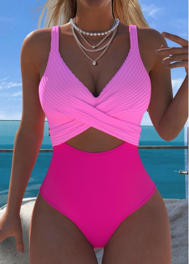 women clothes image of Hot Pink Patchwork One Piece Swimwear