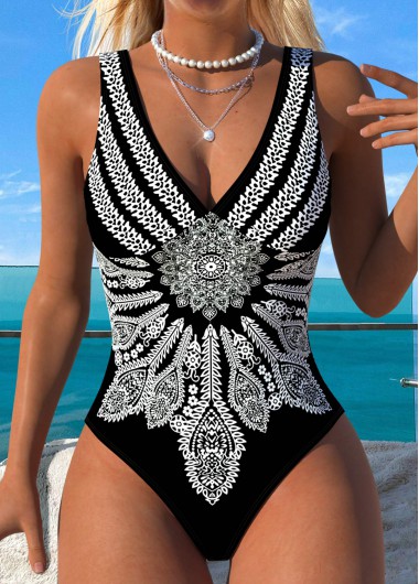 women clothes image of Black Wrap Tribal Print One Piece Swimwear