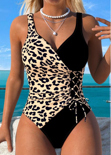 women clothes image of Black Wrap Leopard One Piece Swimwear