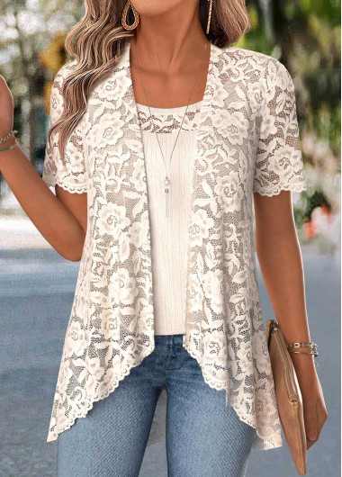 women clothes image of Beige Two-piece Short Sleeve Cardigan and Tank Top