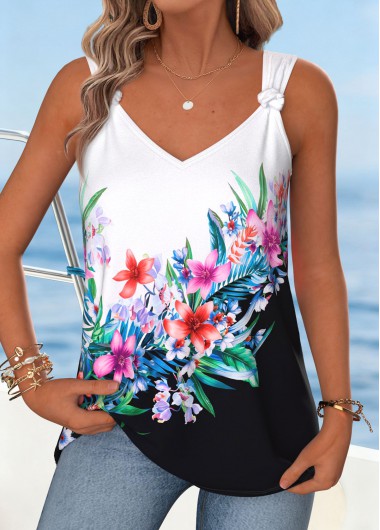 women clothes image of Multi Color Floral Print Tie Sleeveless Tank Top