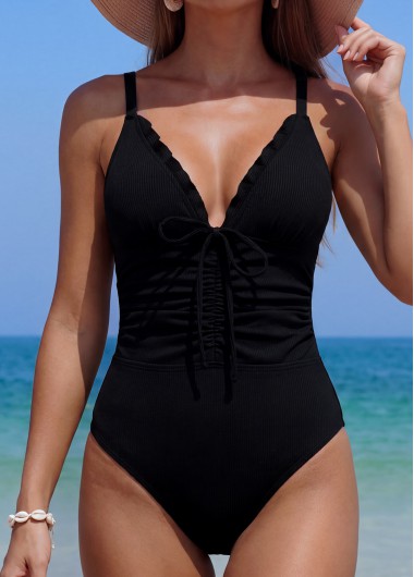 women clothes image of Black Wrap V-Neck One Piece Swimwear