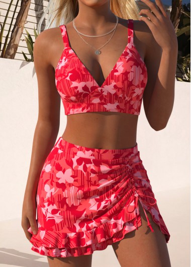 women clothes image of Coral Mid Waisted Two-piece Floral Print Bikini Set