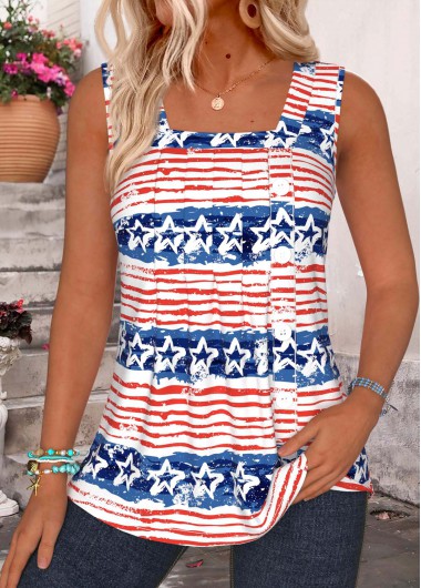 women clothes image of American Flag Multi Color Curved Hem Sleeveless Tank Top