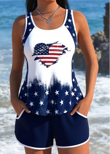 women clothes image of American Flag Navy Mid Waisted Patchwork Tankini Set