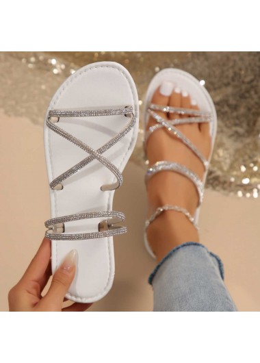 women clothes image of Silvery White Round Toe Falt Sandals