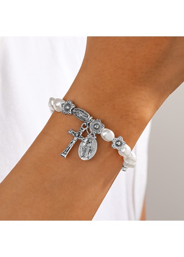 women clothes image of Silver Color Cross Pearl Detail Bracelet
