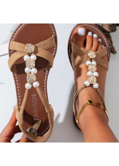 women clothes image of Light Coffee Peep Toe Falt Sandals