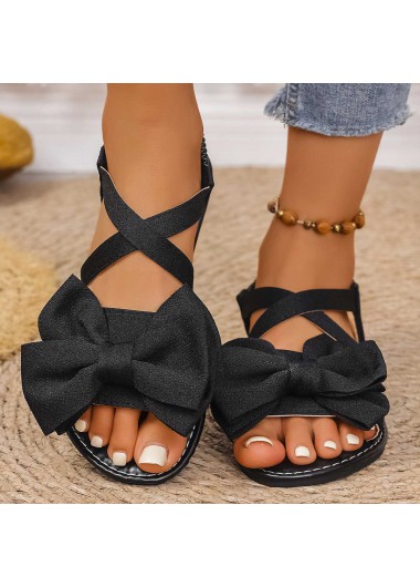 women clothes image of Black Bowknot Round Toe Falt Sandals