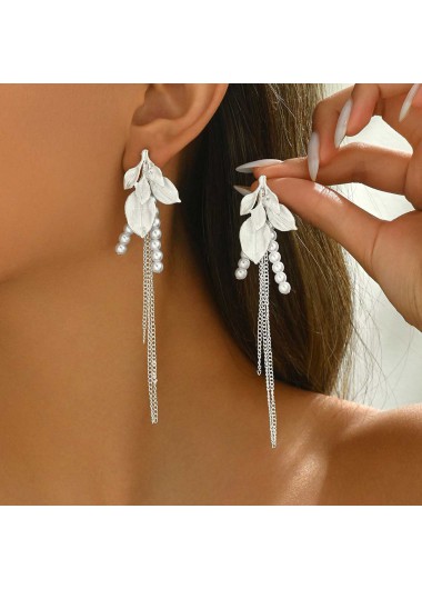 women clothes image of White Color Leaf Alloy Detail Earrings