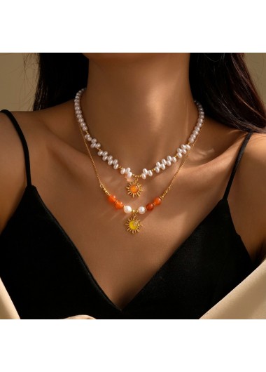 women clothes image of Double-layered Gold Color and Pearl Necklace