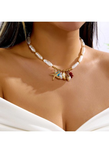 women clothes image of Golden Color Shell Pearl Detail Necklace