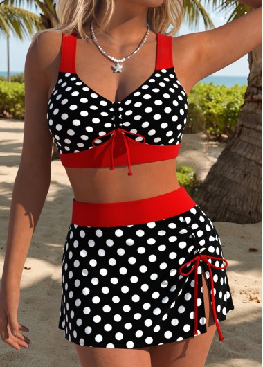 women clothes image of Red Mid Waisted Two-piece Polka Dot Bikini Set