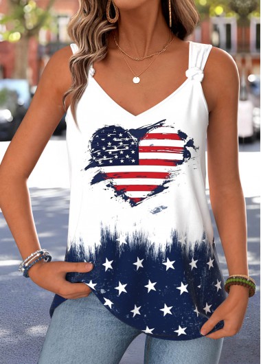 women clothes image of American Flag White Tie Sleeveless V Neck Tank Top