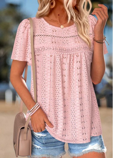 women clothes image of Light Pink Shirred Short Sleeve Bandeau T Shirt