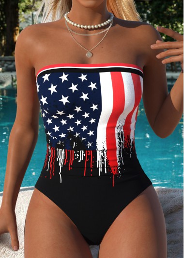 women clothes image of American Flag Black Patchwork One Piece Swimwear