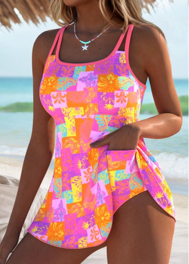 women clothes image of Pink Fake 2in1 Tribal Print One Piece Swimdress