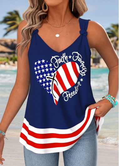 women clothes image of Navy Flag Print Tie Strappy V Neck Tank Top