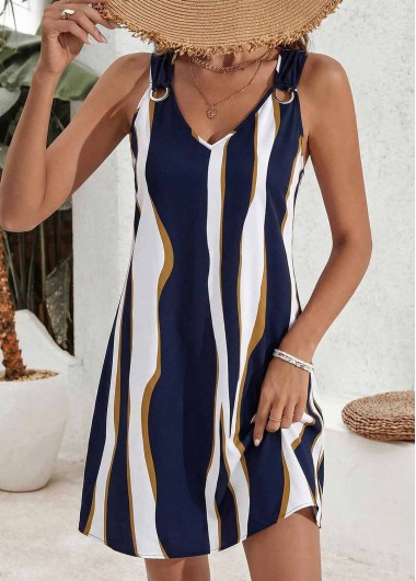 women clothes image of Multi Color Geometric Print Short Tummy Coverage Strappy Dress