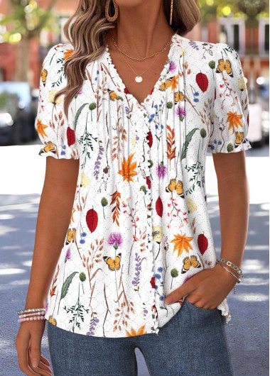 women clothes image of Multi Color Ditsy Floral Print Frill T Shirt