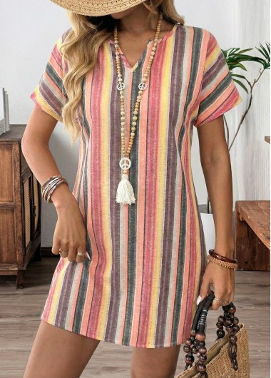 women clothes image of Multi Color Short Tummy Coverage Split Neck Dress