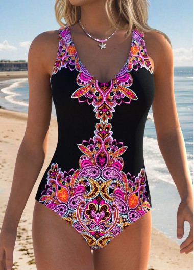 women clothes image of Black Pull On Tribal Print One Piece Swimwear