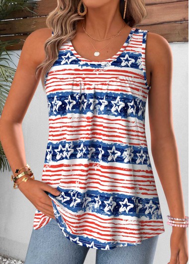 women clothes image of Multi Color Flag Print Curved Hem Sleeveless Tank Top