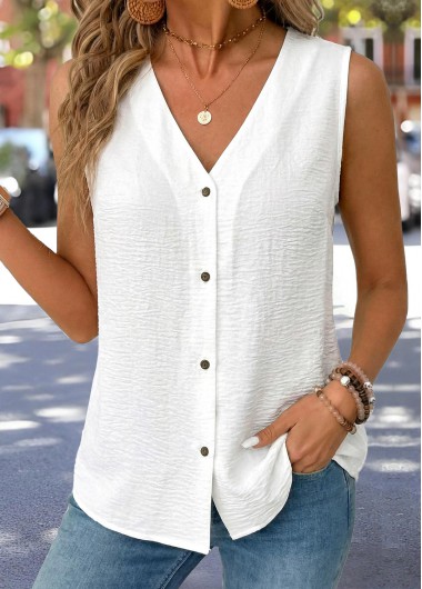 White Tummy Coverage Sleeveless V Neck Tank Top