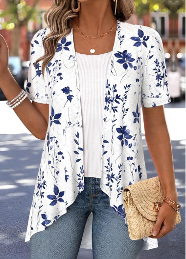 women clothes image of White Floral Print Short Sleeve Fake Two Piece Twinset