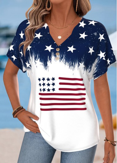 women clothes image of American Flag White Split Short Sleeve T Shirt