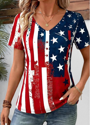 women clothes image of American Flag Navy Curved Hem Short Sleeve T Shirt