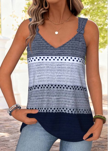 women clothes image of Blue Striped Tie Sleeveless V Neck Tank Top