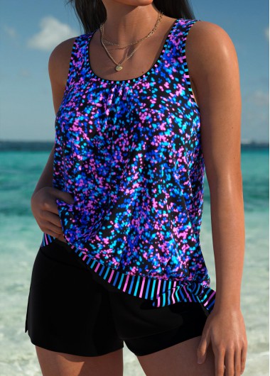 women clothes image of Multi Color Mid Waisted Blouson Tankini Set