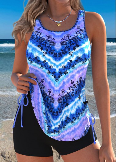 women clothes image of Purplish Blue Mid Waisted Drawstring Tankini Top