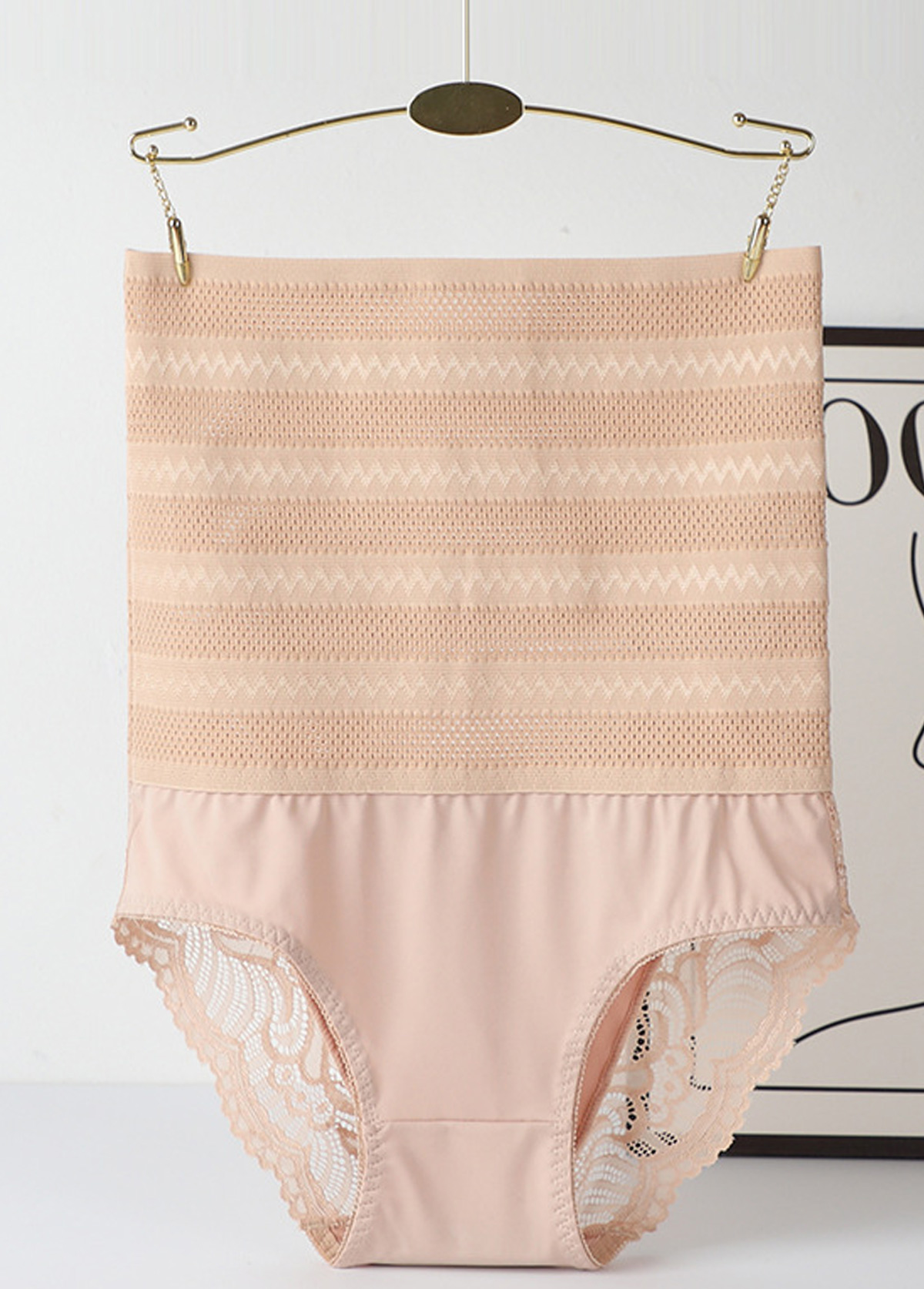 Skin Color Lace Patchwork High Waisted Shapewear Panties | picture 