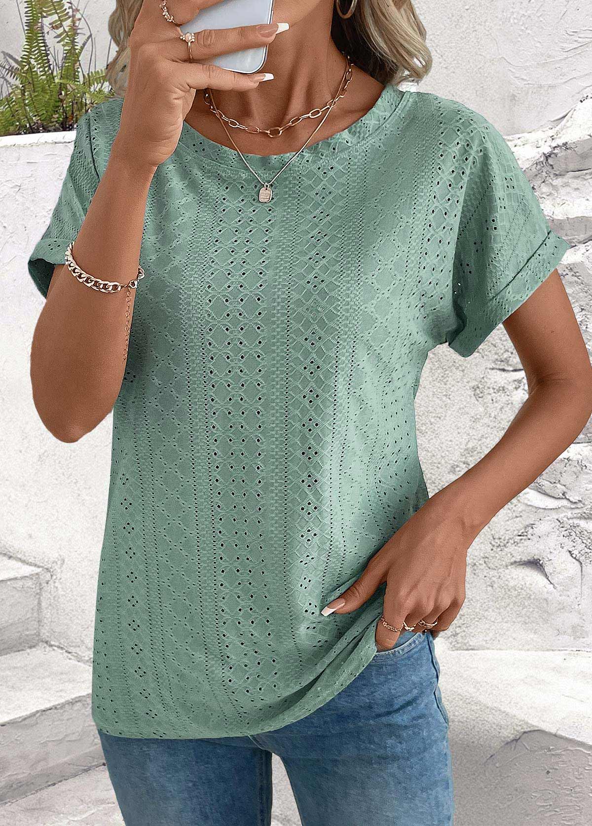 Sage Green Tummy Coverage Short Sleeve T Shirt | picture 