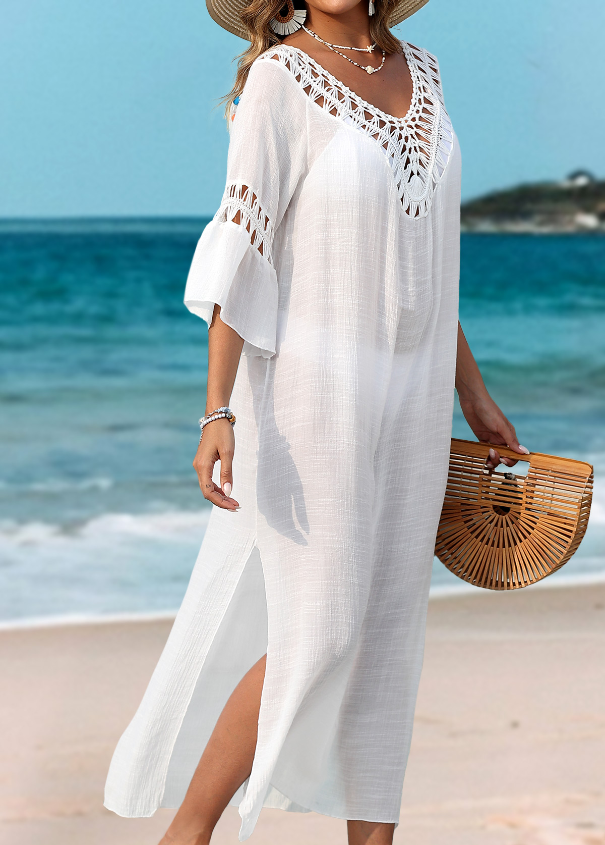 Patchwork Hollow Out White Cover Up | picture 